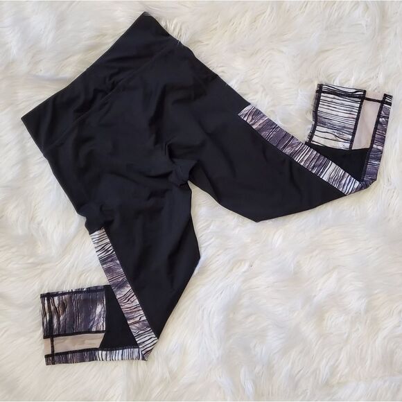 Z by Zella Mesh Pale Pink Black Crop leggings Stretch Athletic Casual - Picture 2 of 4